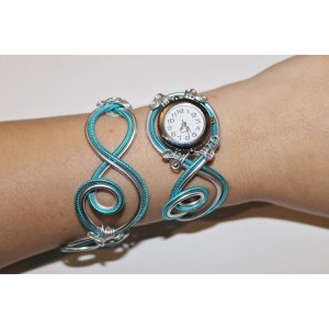 Bracelet montre  Duo d'aluminium bleu Turquoise argent