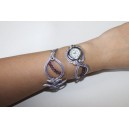 Bracelet montre - Piéce Unique- Duo d'aluminium argent mauve et Améthystes