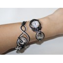 Bracelet montre- Piéce Unique- Duo d'aluminium noir argenté et perles murano