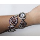Bracelet montre- Piéce Unique- Duo d'aluminium argent prune et perles murano