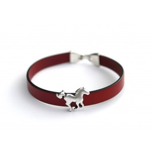 Bracelet Cheval au galop en cuir rouge