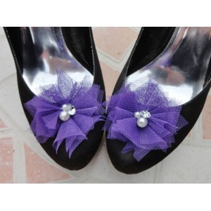 Clips pour chaussures Fleurs de tulle violet