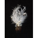 Peigne orné de plumes, strass, perles et cristaux swarovski