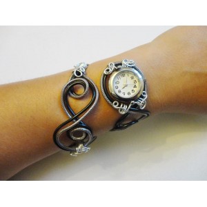 Bracelet montre- Duo d'aluminium noir taupe argent