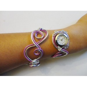 Bracelet montre- Duo d'aluminium rose argent