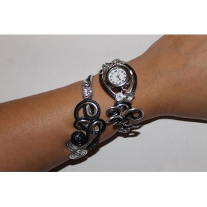 Bracelet montre- Piéce Unique- Duo d'aluminium noir argenté M2