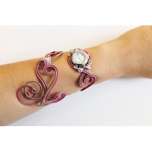 Bracelet montre - Piéce Unique- Duo d'aluminium Rose et marron glacé