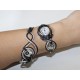 Bracelet montre- Piéce Unique- Duo d'aluminium noir argenté et perles murano