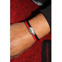 Bracelet Ballon de rugby en cuir rouge et noir 